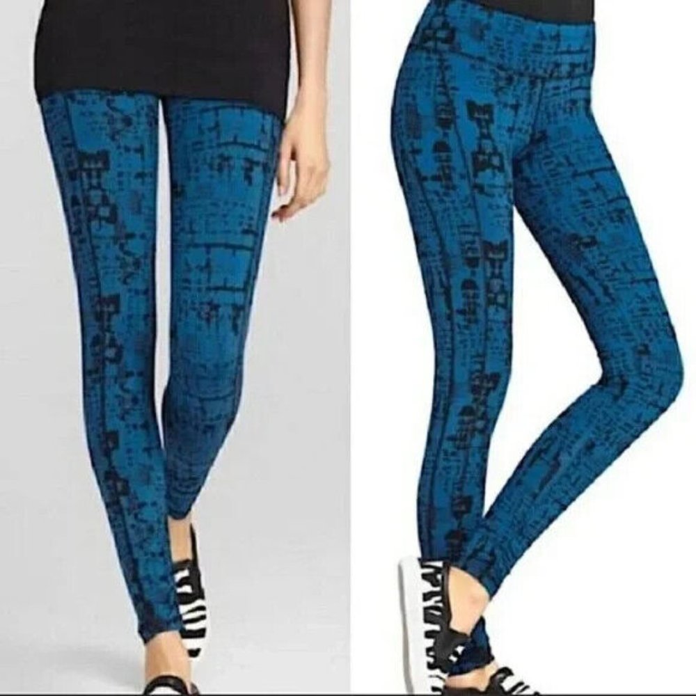 CAbi 963 Women's Blue Black Skinny Cool Down Pull On Yoga Tech Leggings Size L - Picture 1 of 6